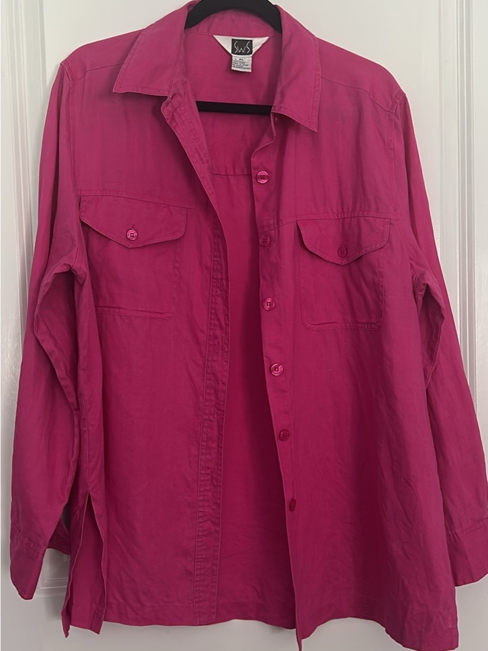 S.W.S. Fuchsia 100% Linen Button-Front Utility Shirt